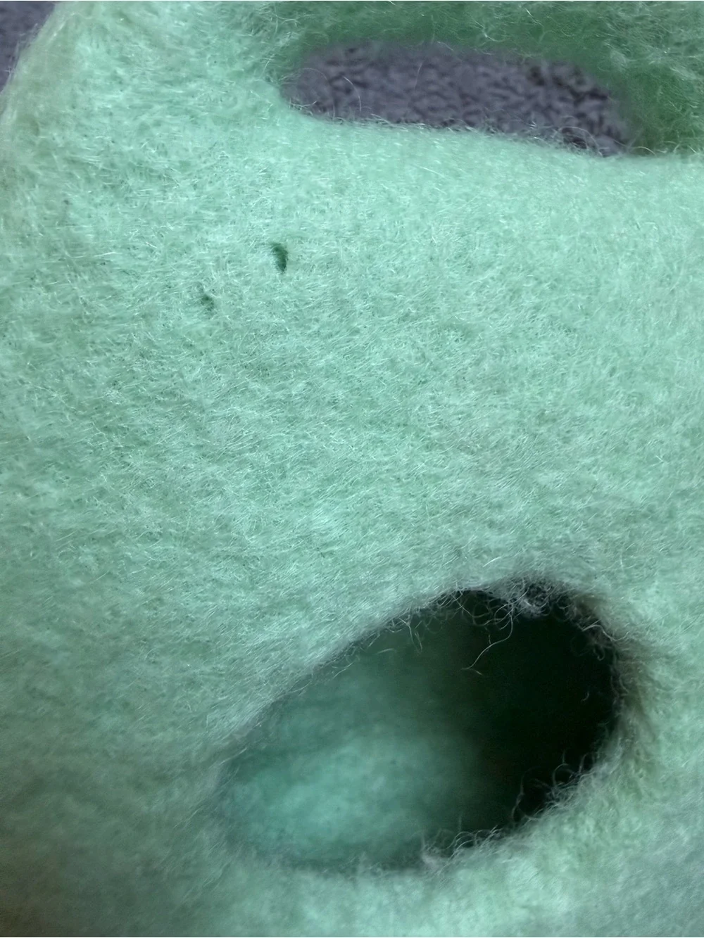 Bunny wool Cave Hideout in Light Green with Two Gray Bunny Toys